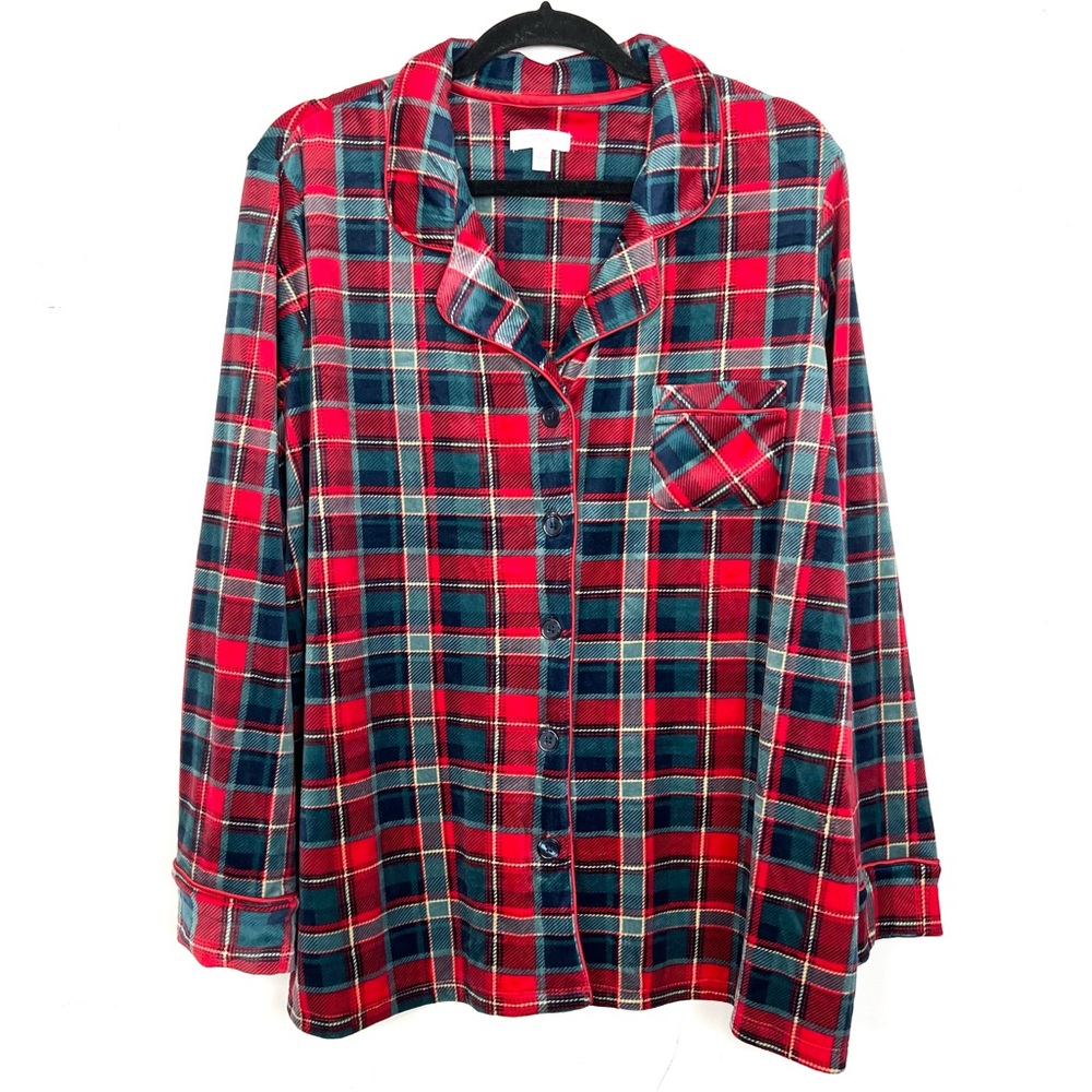 Secret Treasures Sleepwear Plaid Shirt Top‎ Fleece Green Red 2X 18W-20W